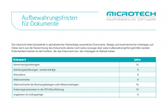 Aufbewahrungsfristen | Tabellenform | microtech.de 